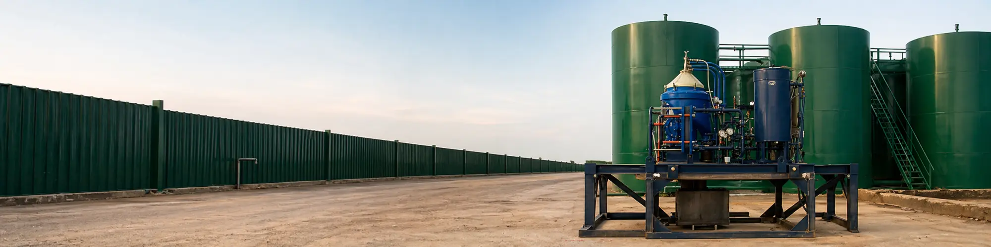 Crude oil tank bottom recovery centrifuge system installed at an oil production facility
