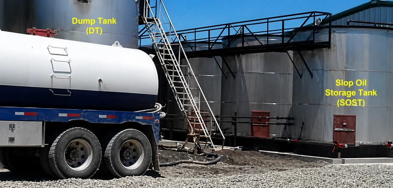 Crude oil tank bottom recovery setup with dump tank and slop oil storage tank