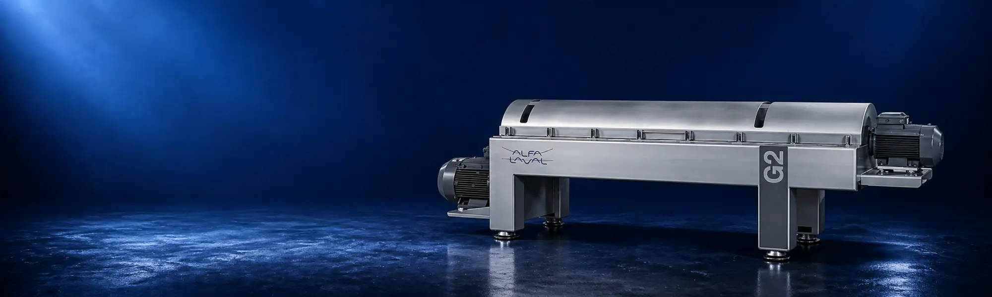 Alfa Laval decanter centrifuge used for pond depth and cake dryness control
