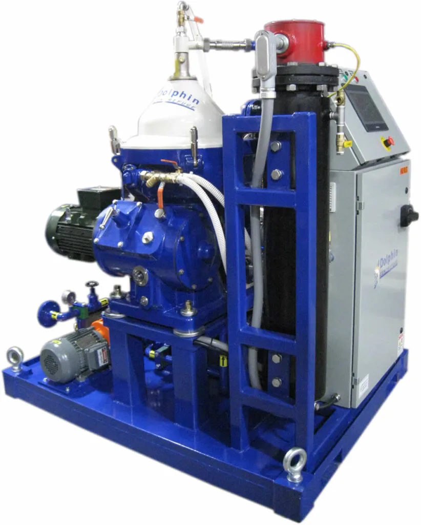 Industrial lube oil centrifuge system — Dolphin DMB-062 largest manual-clean clarifier at 62 GPM diesel