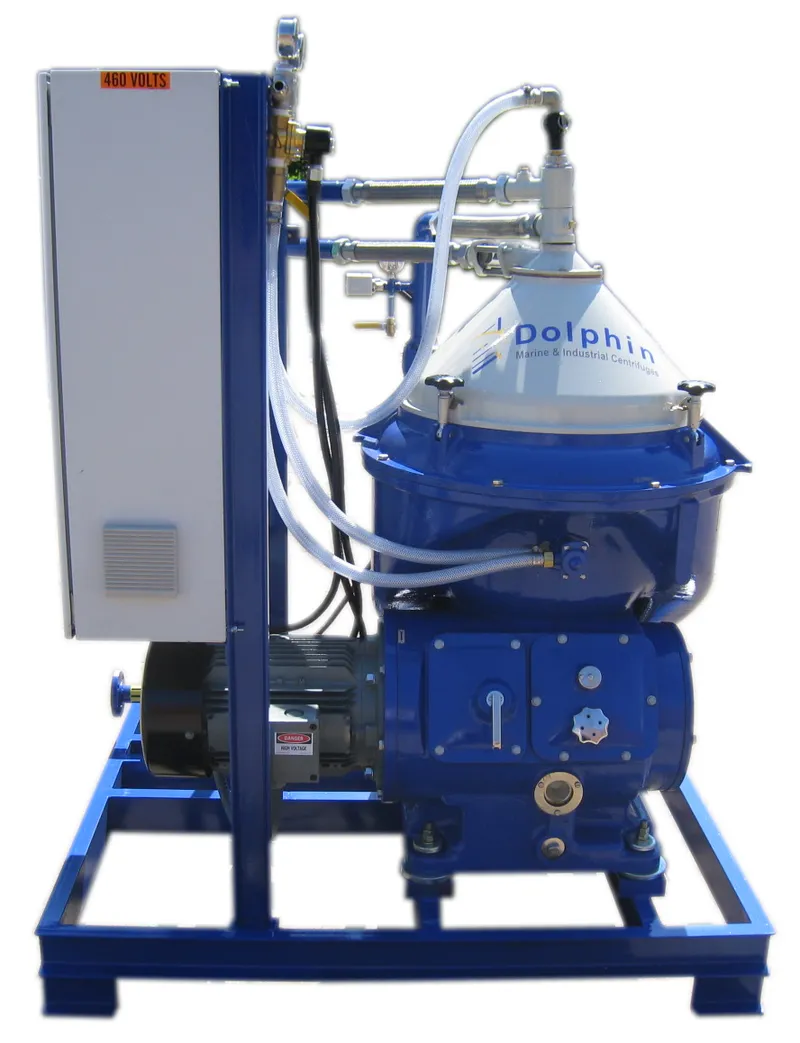 Alfa Laval MOPX 210 centrifuge system for tire oil pyrolysis, built by Dolphin Centrifuge