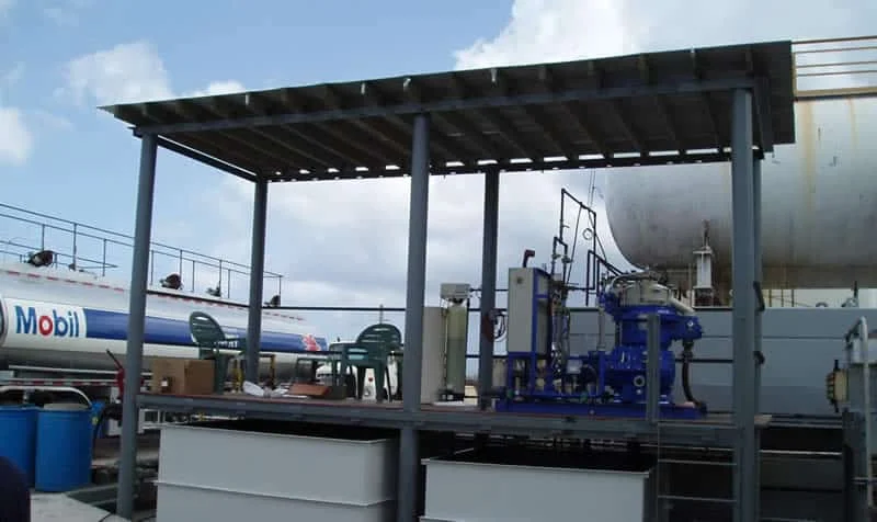 Guam waste oil centrifuge installation with storage tanks