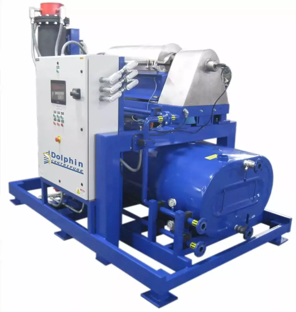 Alfa Laval NX-314 decanter centrifuge module for upstream WVO de-sludging prior to disc stack polishing