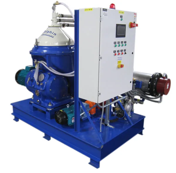 Alfa Laval disc stack centrifuge installed for grease trap waste and water separation at 30 GPM